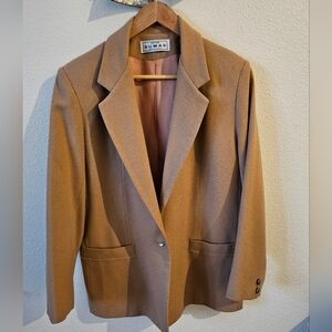 DUMAS Petite Vintage 80's Pure Wool Tan Business casual Blazer Jacket size 8